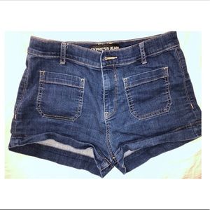 Express High Rise Short Shorts Dark Wash / Size 8